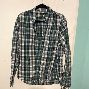 J. CREW Mercantile Flex Plaid Blue White & Green Collared Shirt